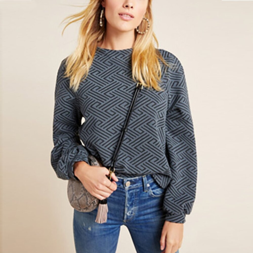 ANTHROPOLOGIE Westerly Geometric Pullover, Grey Motif, XS